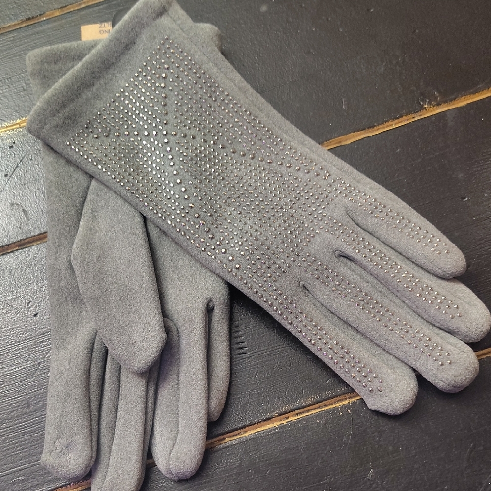 Elegant Gray Studded Women's Gloves